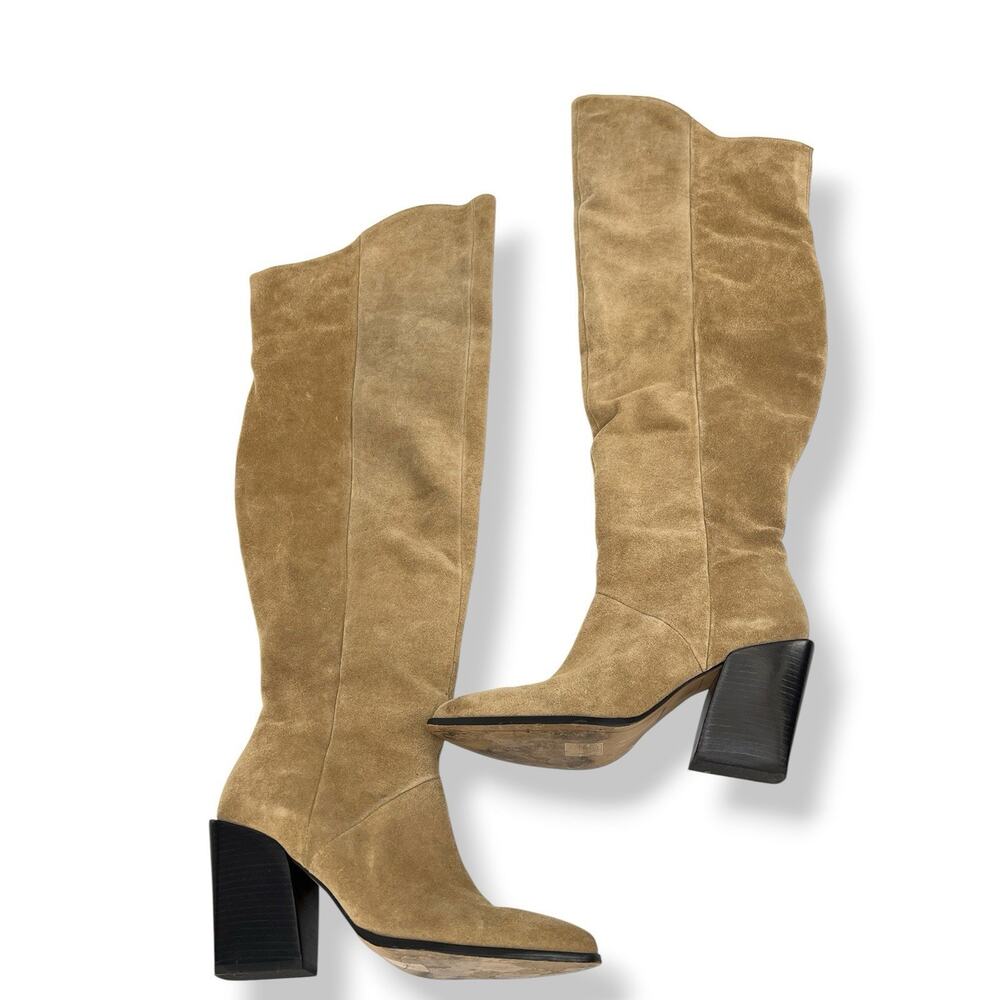 Dolce Vita Light Brown Suede Over The Knee Boots Pointed Toe Block Heel 9 Wide